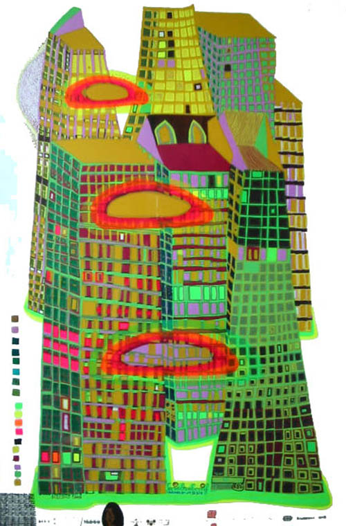 Hundertwasser - Good Morning City - Bleeding Town - series WW - 1969 color screenprint